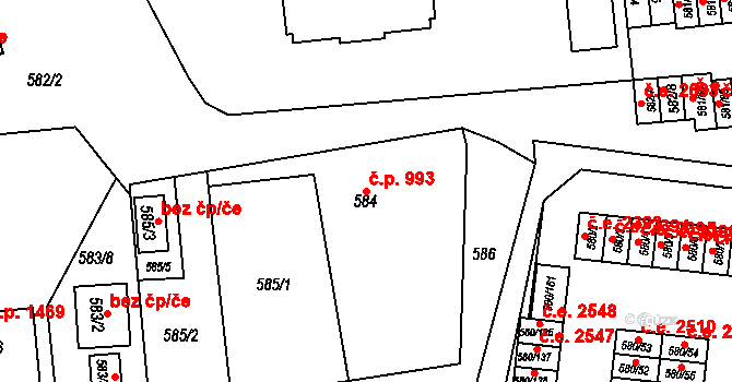 Podlesí 993, Havířov na parcele st. 584 v KÚ Bludovice, Katastrální mapa
