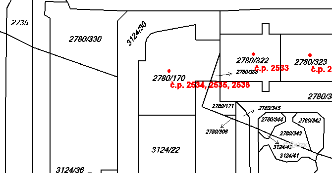 Stodůlky 2534,2535,2536, Praha na parcele st. 2780/170 v KÚ Stodůlky, Katastrální mapa