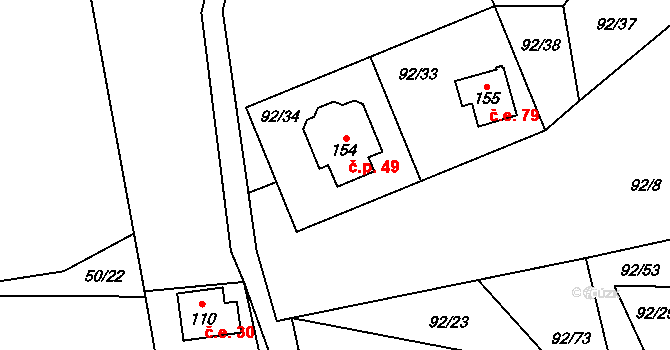 Zborná 49, Jihlava na parcele st. 154 v KÚ Zborná, Katastrální mapa