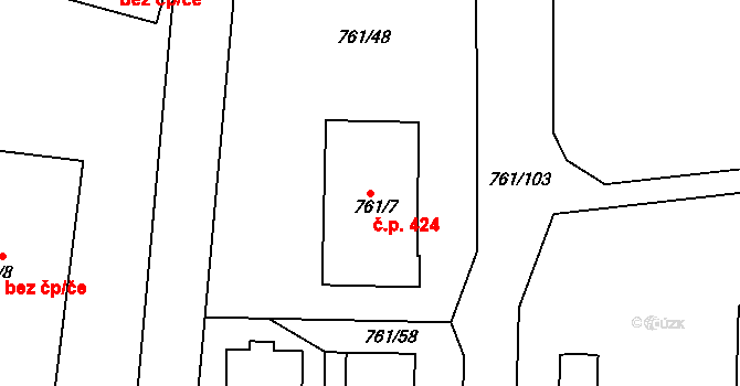 Sedlec 424, Kutná Hora na parcele st. 761/7 v KÚ Sedlec u Kutné Hory, Katastrální mapa