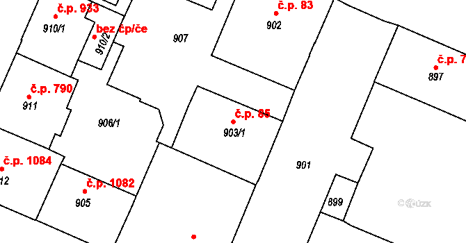 Děčín IV-Podmokly 85, Děčín na parcele st. 903/1 v KÚ Podmokly, Katastrální mapa
