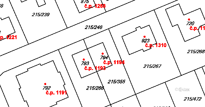 Rudná 1194 na parcele st. 794 v KÚ Hořelice, Katastrální mapa