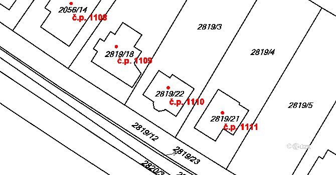 Jemnice 1110 na parcele st. 2819/22 v KÚ Jemnice, Katastrální mapa