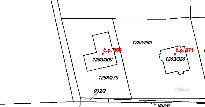 Hvozdná 368 na parcele st. 1263/300 v KÚ Hvozdná, Katastrální mapa