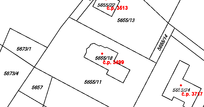 Frýdek 3499, Frýdek-Místek na parcele st. 5655/18 v KÚ Frýdek, Katastrální mapa