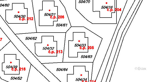 Lipno nad Vltavou 205 na parcele st. 504/33 v KÚ Lipno nad Vltavou, Katastrální mapa