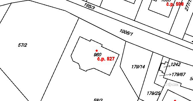 Sendražice 527, Kolín na parcele st. 960 v KÚ Sendražice u Kolína, Katastrální mapa