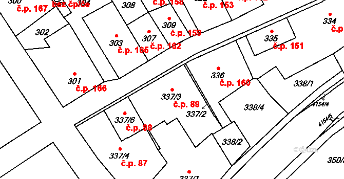 Jablunkov 89 na parcele st. 337/3 v KÚ Jablunkov, Katastrální mapa