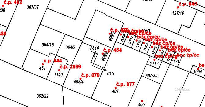Kralupy nad Vltavou 454 na parcele st. 408/6 v KÚ Lobeč, Katastrální mapa