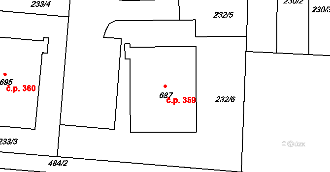 Krasice 359, Prostějov na parcele st. 687 v KÚ Krasice, Katastrální mapa