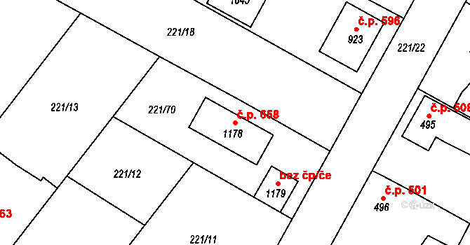 Chotěšov 658 na parcele st. 1178 v KÚ Chotěšov, Katastrální mapa