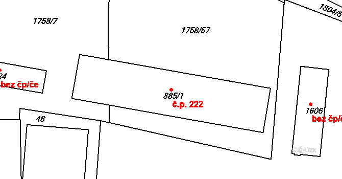 Králíky 222 na parcele st. 885/1 v KÚ Králíky, Katastrální mapa