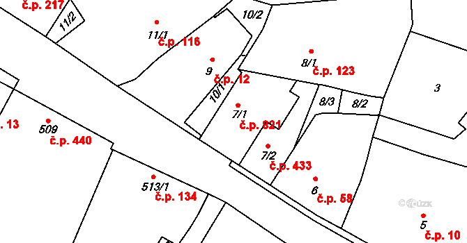 Suchdol nad Lužnicí 821 na parcele st. 7/1 v KÚ Suchdol nad Lužnicí, Katastrální mapa