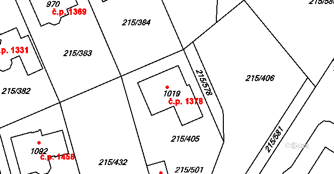 Rudná 1378 na parcele st. 1019 v KÚ Hořelice, Katastrální mapa