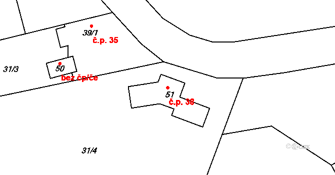 Zbyslavec 38, Míčov-Sušice na parcele st. 51 v KÚ Zbyslavec, Katastrální mapa