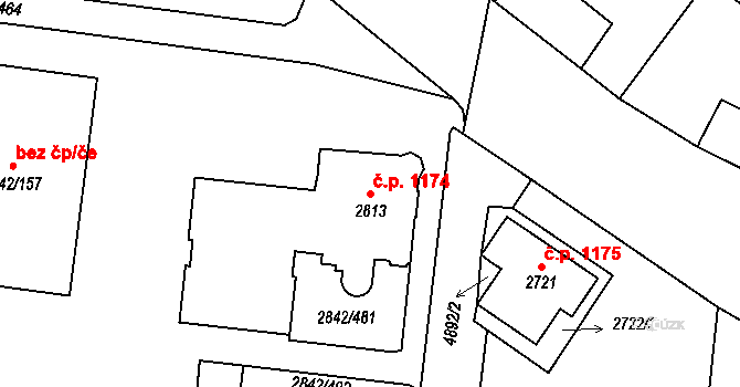Louny 1174 na parcele st. 2813 v KÚ Louny, Katastrální mapa