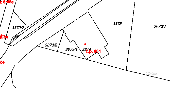 Předměstí 861, Litoměřice na parcele st. 3874 v KÚ Litoměřice, Katastrální mapa