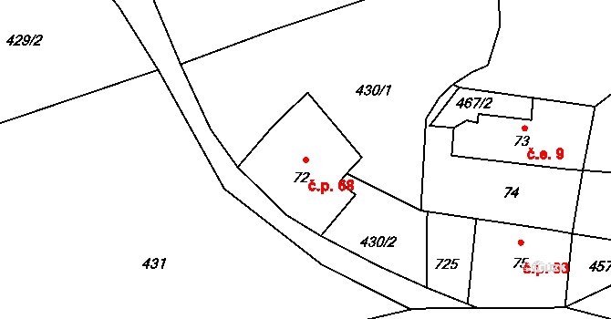 Bobr 68, Žacléř na parcele st. 72 v KÚ Bobr, Katastrální mapa