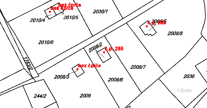 Úštěk-Českolipské Předměstí 285, Úštěk na parcele st. 2008/2 v KÚ Úštěk, Katastrální mapa