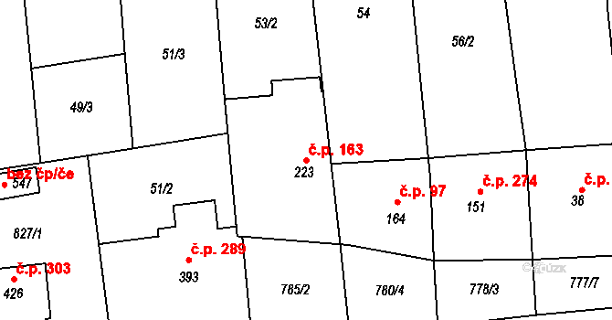 Louky 163, Zlín na parcele st. 223 v KÚ Louky nad Dřevnicí, Katastrální mapa