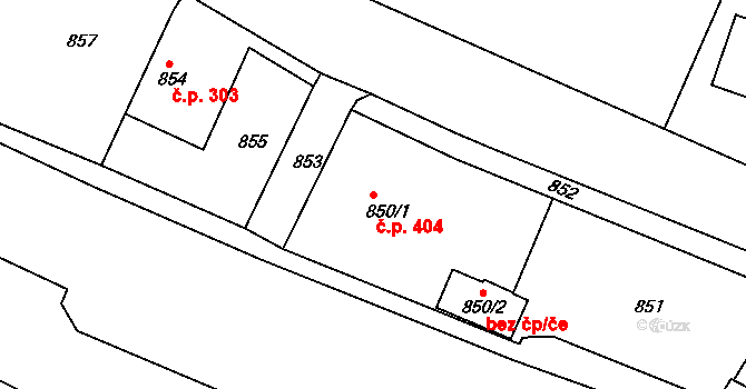 Želechovice nad Dřevnicí 404 na parcele st. 850/1 v KÚ Želechovice nad Dřevnicí, Katastrální mapa