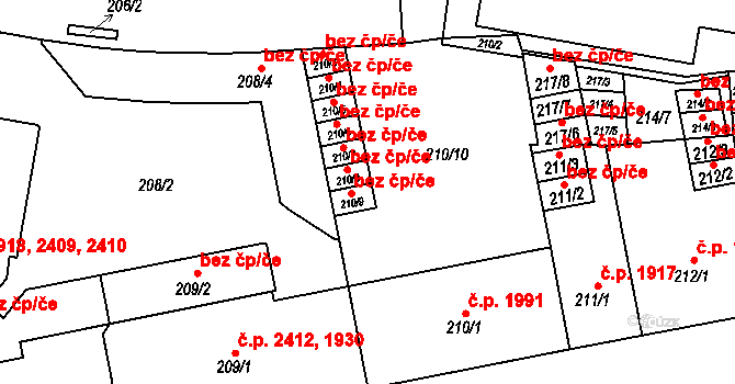 Teplice 45147302 na parcele st. 210/9 v KÚ Teplice, Katastrální mapa