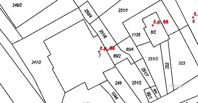 Leskovec 68, Březová na parcele st. 7 v KÚ Leskovec u Vítkova, Katastrální mapa