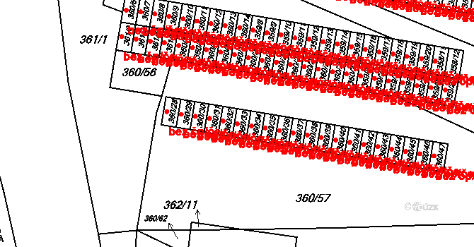 Rousínov 45871302 na parcele st. 360/33 v KÚ Rousínov u Vyškova, Katastrální mapa