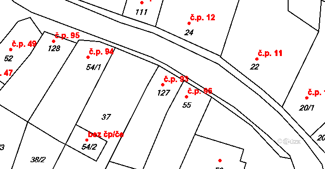 Dětkovice 93 na parcele st. 127 v KÚ Dětkovice, Katastrální mapa