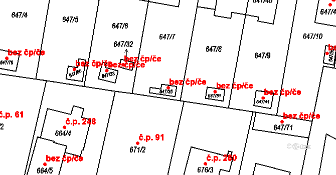 Hodonice 47485302 na parcele st. 647/35 v KÚ Hodonice, Katastrální mapa