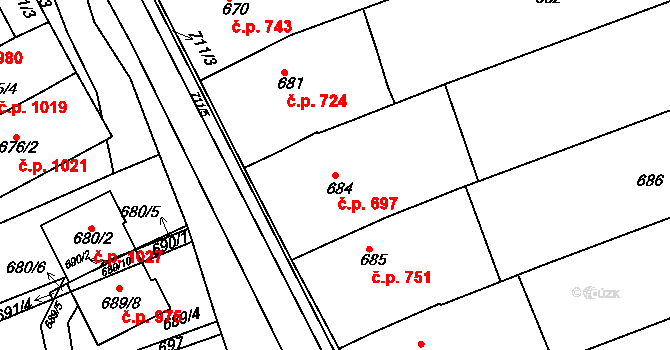 Nivnice 697 na parcele st. 684 v KÚ Nivnice, Katastrální mapa