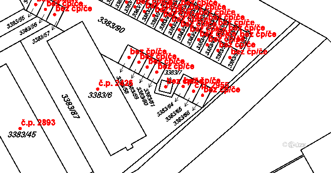 Přerov 49597302 na parcele st. 3383/7 v KÚ Přerov, Katastrální mapa