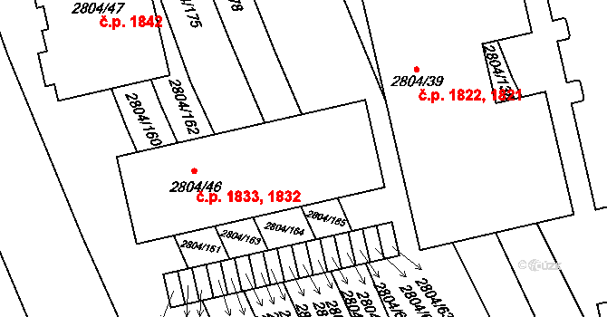 Šlapanice 1832,1833 na parcele st. 2804/46 v KÚ Šlapanice u Brna, Katastrální mapa