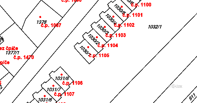 Třešť 1104 na parcele st. 1030/2 v KÚ Třešť, Katastrální mapa