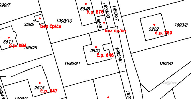 Beroun-Závodí 646, Beroun na parcele st. 2820 v KÚ Beroun, Katastrální mapa