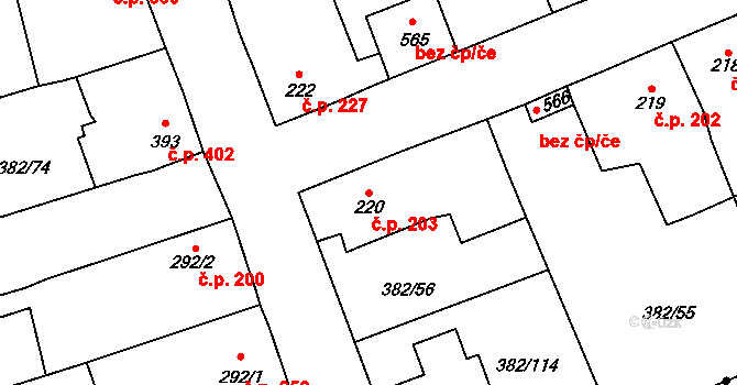 Rudná 203 na parcele st. 220 v KÚ Dušníky u Rudné, Katastrální mapa