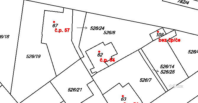 Plískov 64 na parcele st. 62 v KÚ Plískov, Katastrální mapa