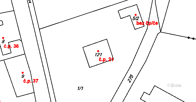 Kramolna 21 na parcele st. 121 v KÚ Kramolna, Katastrální mapa