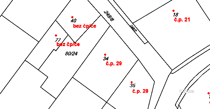 Štěpánov 29, Přelouč na parcele st. 34 v KÚ Štěpánov u Přelouče, Katastrální mapa