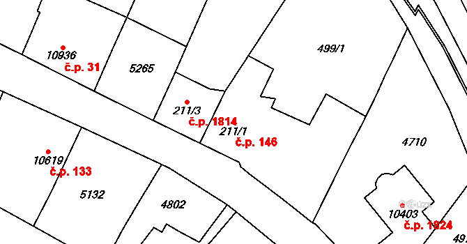 Bílé Předměstí 146, Pardubice na parcele st. 211/1 v KÚ Pardubice, Katastrální mapa