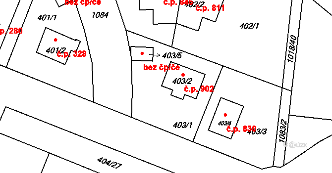 Čimice 902, Praha na parcele st. 403/2 v KÚ Čimice, Katastrální mapa