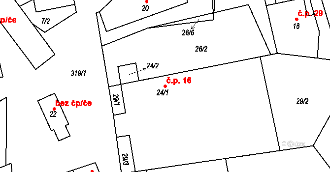 Kolšov 16 na parcele st. 24/1 v KÚ Kolšov, Katastrální mapa