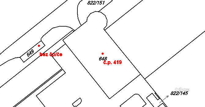 Mošnov 419 na parcele st. 648 v KÚ Mošnov, Katastrální mapa