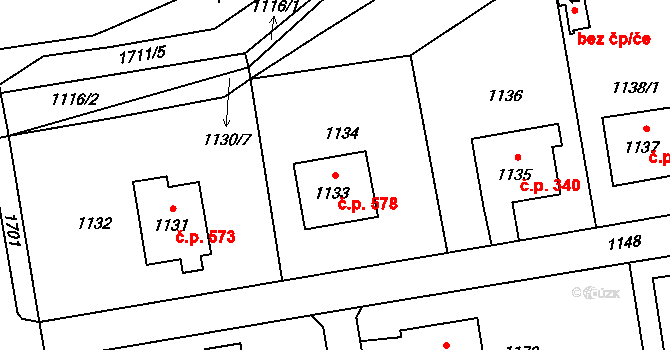 Fulnek 578 na parcele st. 1133 v KÚ Fulnek, Katastrální mapa