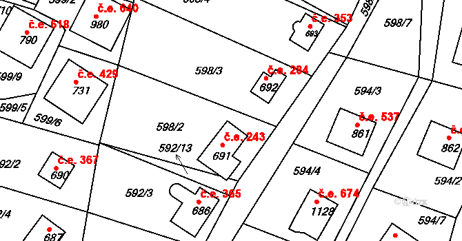 Sýkořice 243 na parcele st. 691 v KÚ Sýkořice, Katastrální mapa