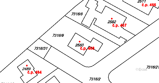 Telč-Štěpnice 468, Telč na parcele st. 2560 v KÚ Telč, Katastrální mapa