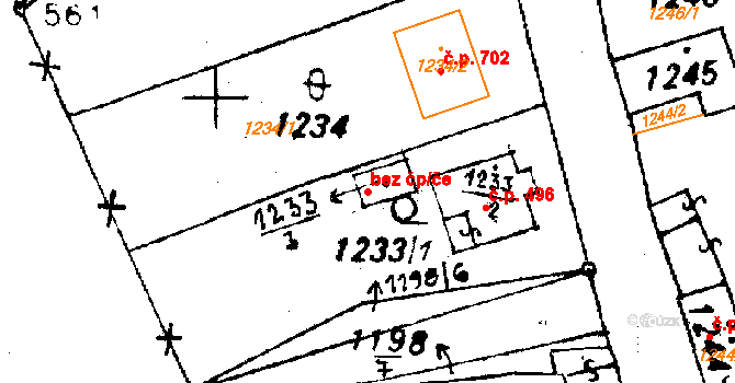 Újezd 88599302 na parcele st. 1233/3 v KÚ Újezd u Uničova, Katastrální mapa