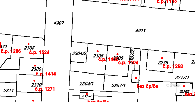 Louny 1105 na parcele st. 2305 v KÚ Louny, Katastrální mapa