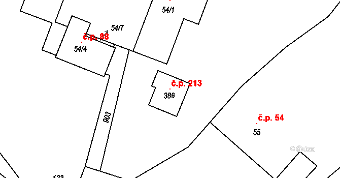 Dlouhá Ves 213, Rychnov nad Kněžnou na parcele st. 386 v KÚ Dlouhá Ves u Rychnova nad Kněžnou, Katastrální mapa