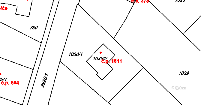 Rumburk 1 1611, Rumburk na parcele st. 1036/2 v KÚ Rumburk, Katastrální mapa